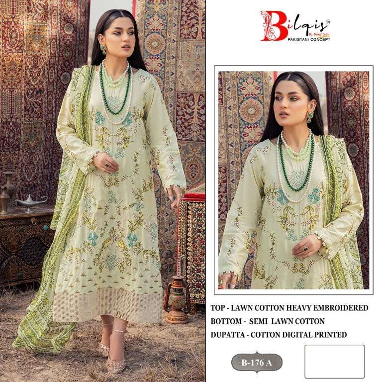 BILQIS B-176 COLOUR PURE HEAVY COTTON LAWN EMBROIDERY PAKISTANI DRESSES-00201