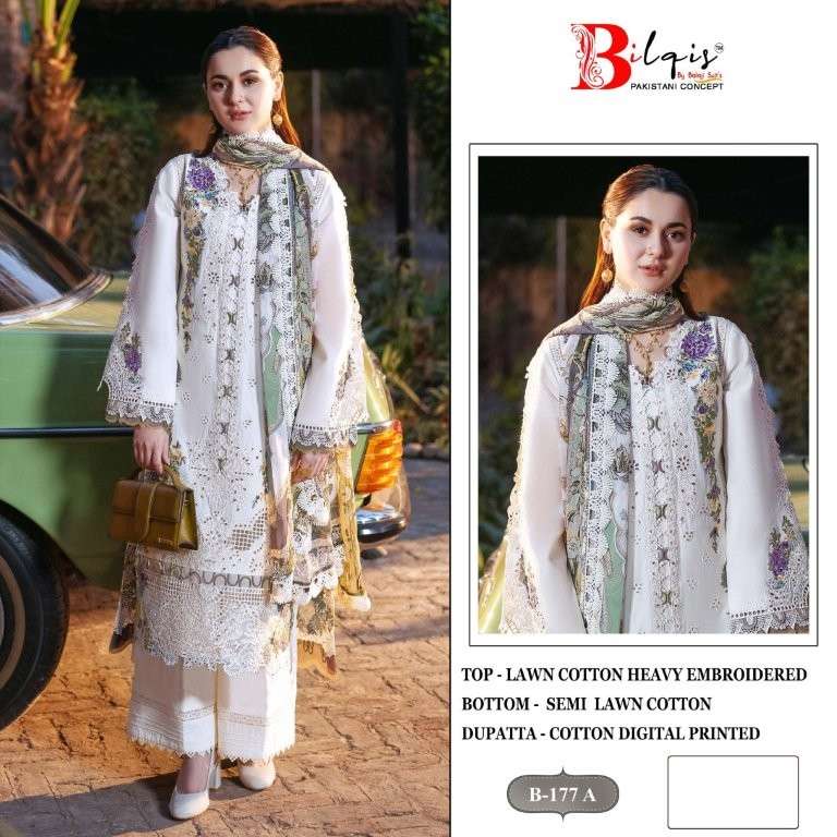 BILQIS B-177 COLOUR PURE HEAVY COTTON LAWN EMBROIDERY PAKISTANI DRESSES-00201