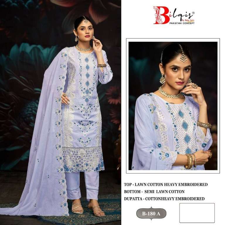 BILQIS B-180 COLOUR PURE HEAVY COTTON LAWN EMBROIDERY PAKISTANI DRESSES-00201