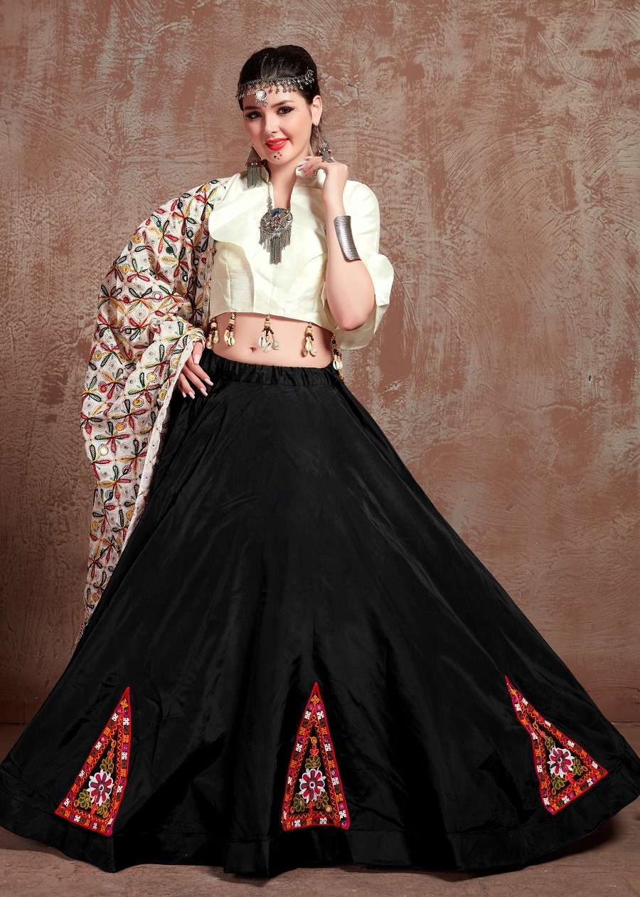BLACK AND WHITE BY ASLIWHOLESALE DESIGNER PURE  TAFFETA SILK LEHENGAS-00060