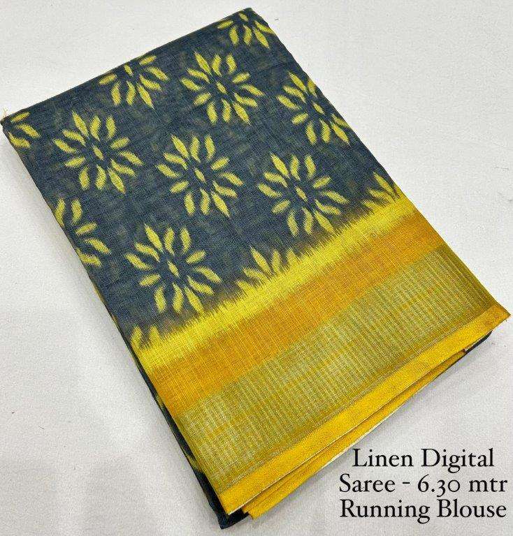 BLACK LILEN BY ASLIWHOLESALE DESIGNER PURE SOFT LINEN PRINTED SAREES-00254