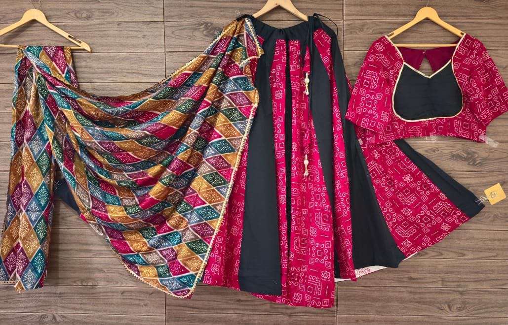 BLACK RAINBOW 07 BY ASLIWHOLESALE DESIGNER PURE COTTON PRINTED LEHENGAS-00283