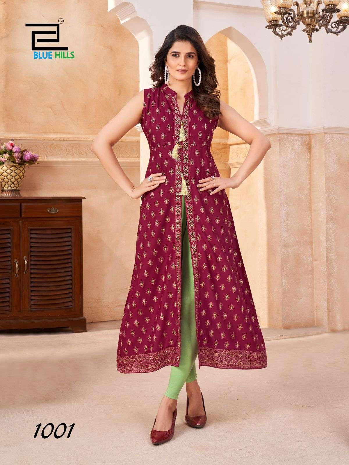 BLUE HILLS CAT WALK 1001 TO 1008 SERIES PURE RAYON PRINTED KURTIS-00099