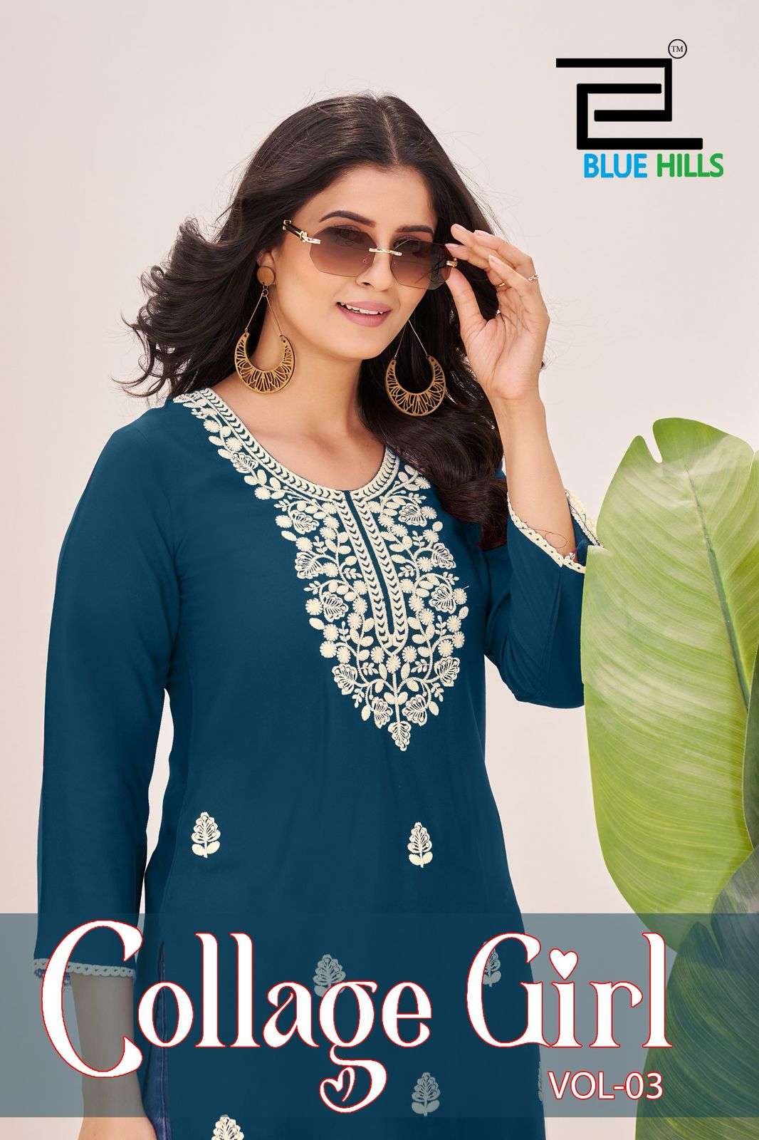 BLUE HILLS COLLAGE GIRL VOL-03 3001 TO 3006 SERIES PURE RAYON EMBROIDERY KURTIS-00099