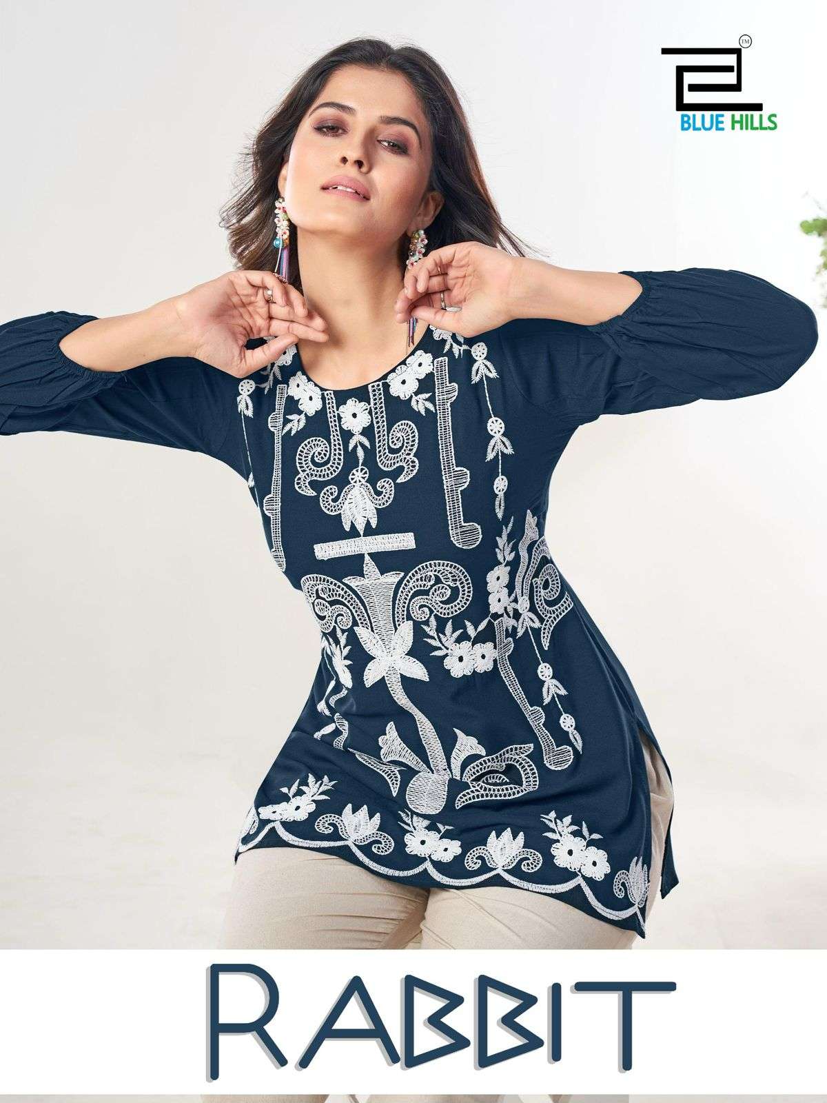 BLUE HILLS RABBIT 1001 TO 1006 SERIES PURE RAYON EMBROIDERY PRINTED KURTIS-00099
