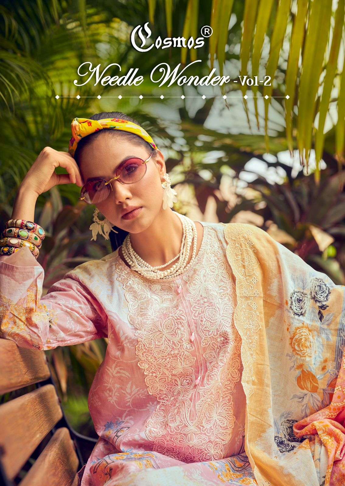 COSMOS NEEDLE WONDER VOL-02 201 TO 208 SERIES PURE LAWN COTTON PRINTED PAKISTANI DRESSES-00201