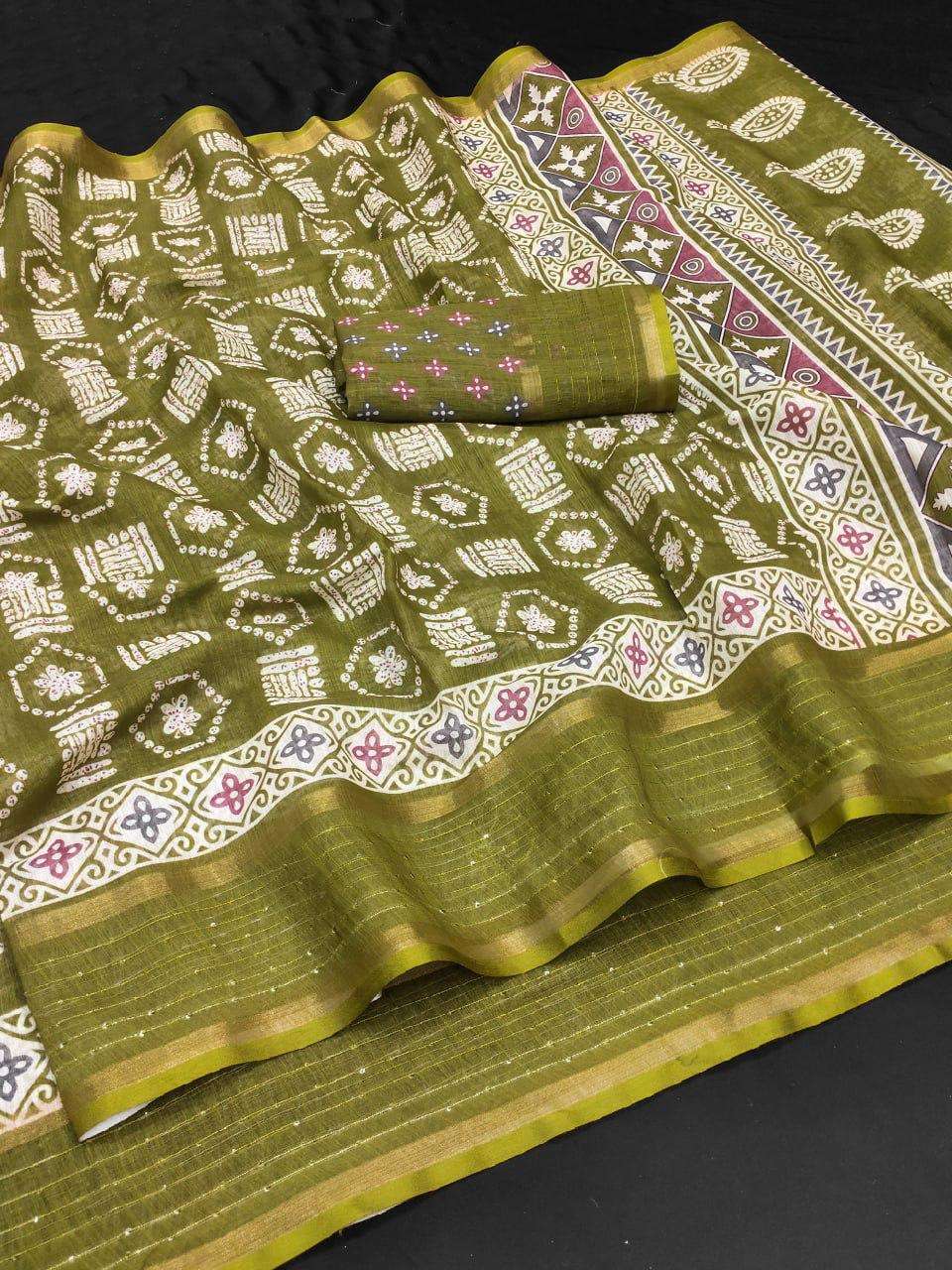 DAAMINI BY ASLIWHOLESALE DESIGNER PURE SOFT LINEN SILK PRINTED SAREES-00279