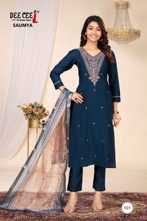 DEE CEE SAUMYA PURE ROMAN SILK EMBROIDERY DRESSES-00140