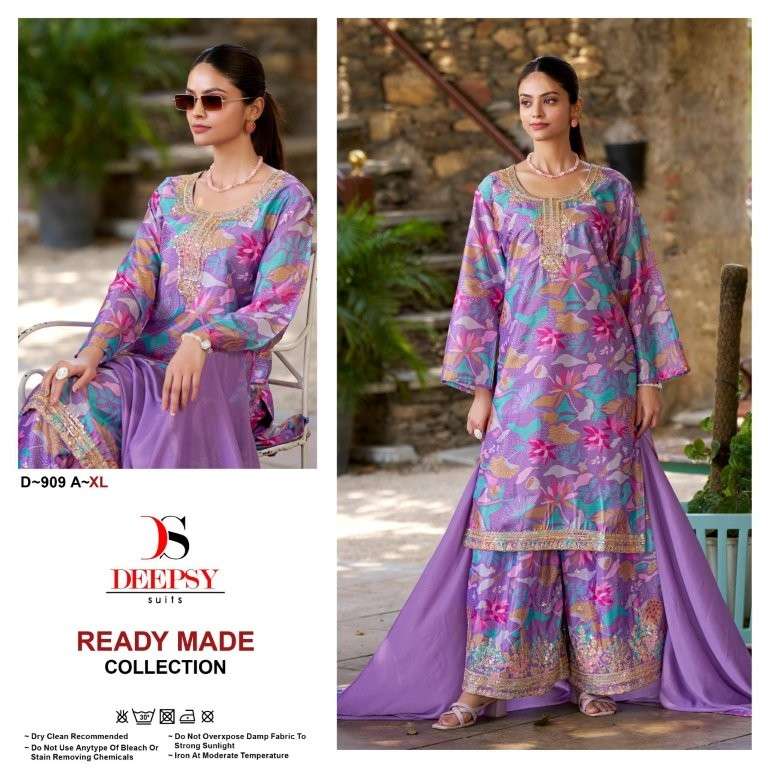 DEEPSY SUIT D-909 COLOUR HEAVY CHINON PRINTED EMBROIDERY PAKISTANI DRESSES-00011