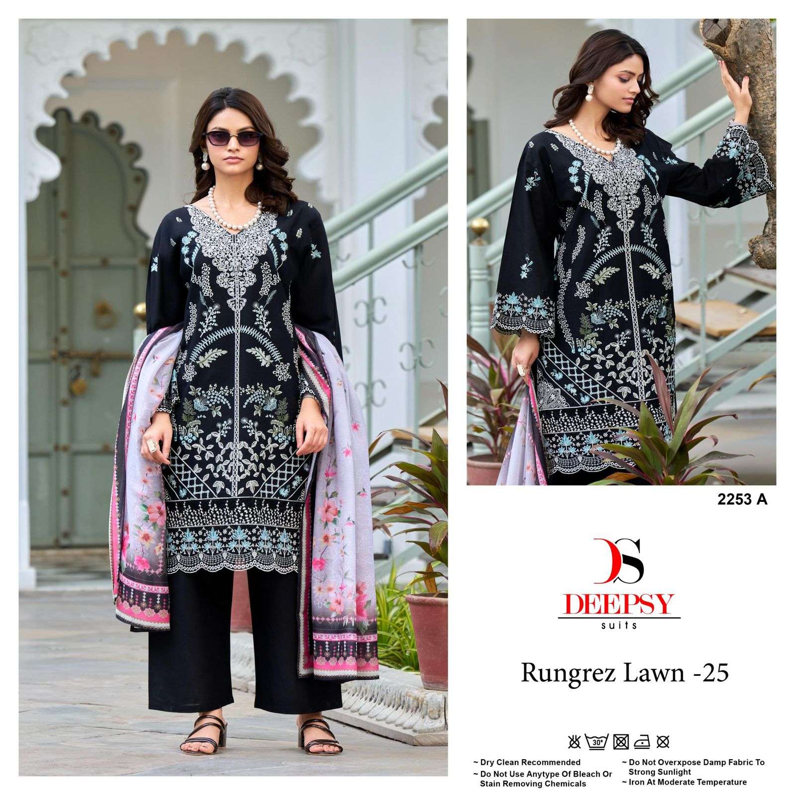 DEEPSY SUIT RUNGREZ LAWN-25  2253-A TO 2253-D SERIES PURE HEAVY COTTON EMBROIDERY PAKISTANI DRESSES-...