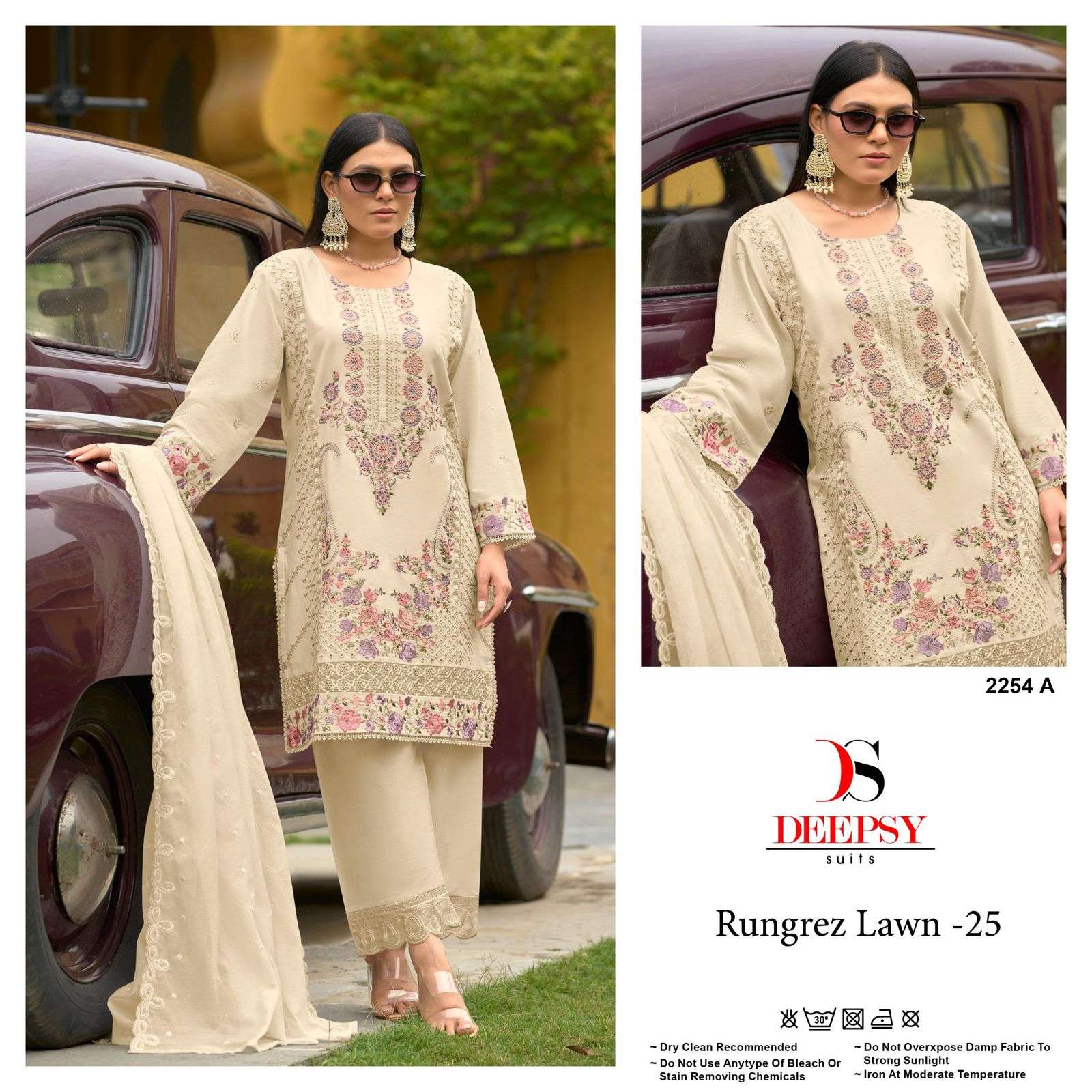 DEEPSY SUIT RUNGREZ LAWN-25  2254-A TO 2254-D SERIES PURE HEAVY COTTON EMBROIDERY PAKISTANI DRESSES-...