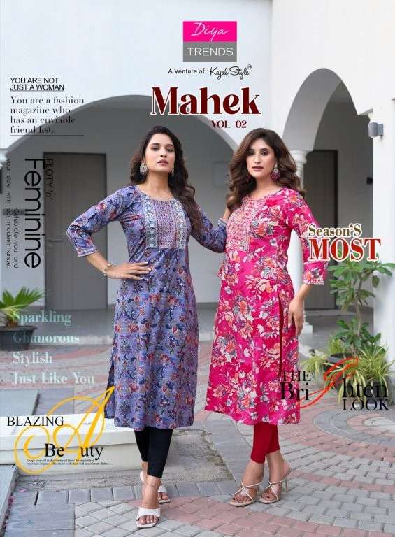 DIYA TRENDS MAHEK VOL-02 2001 TO 2008 SERIES PURE RAYON PRINTED KURTIS-00014