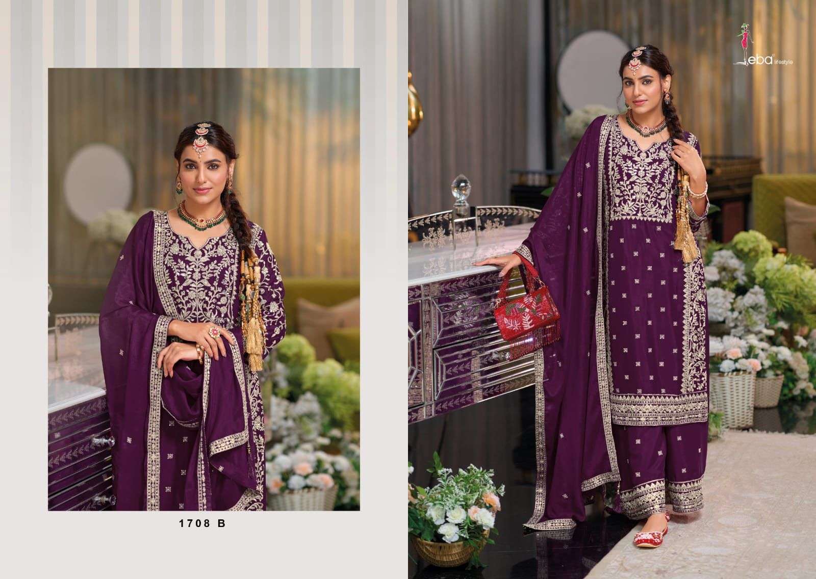 EBA LIFESTYLE SHAYONI PURE CHINON SILK EMBROIDERY DRESSES-00289