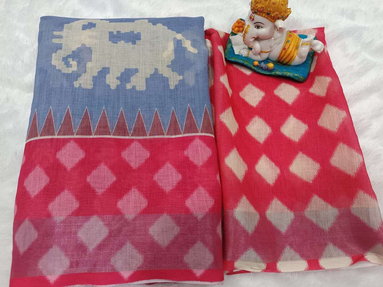 ELEGANCE BY ASLIWHOLESALE DESIGNER PURE LINEN COTTON PRINTED SAREES-00249
