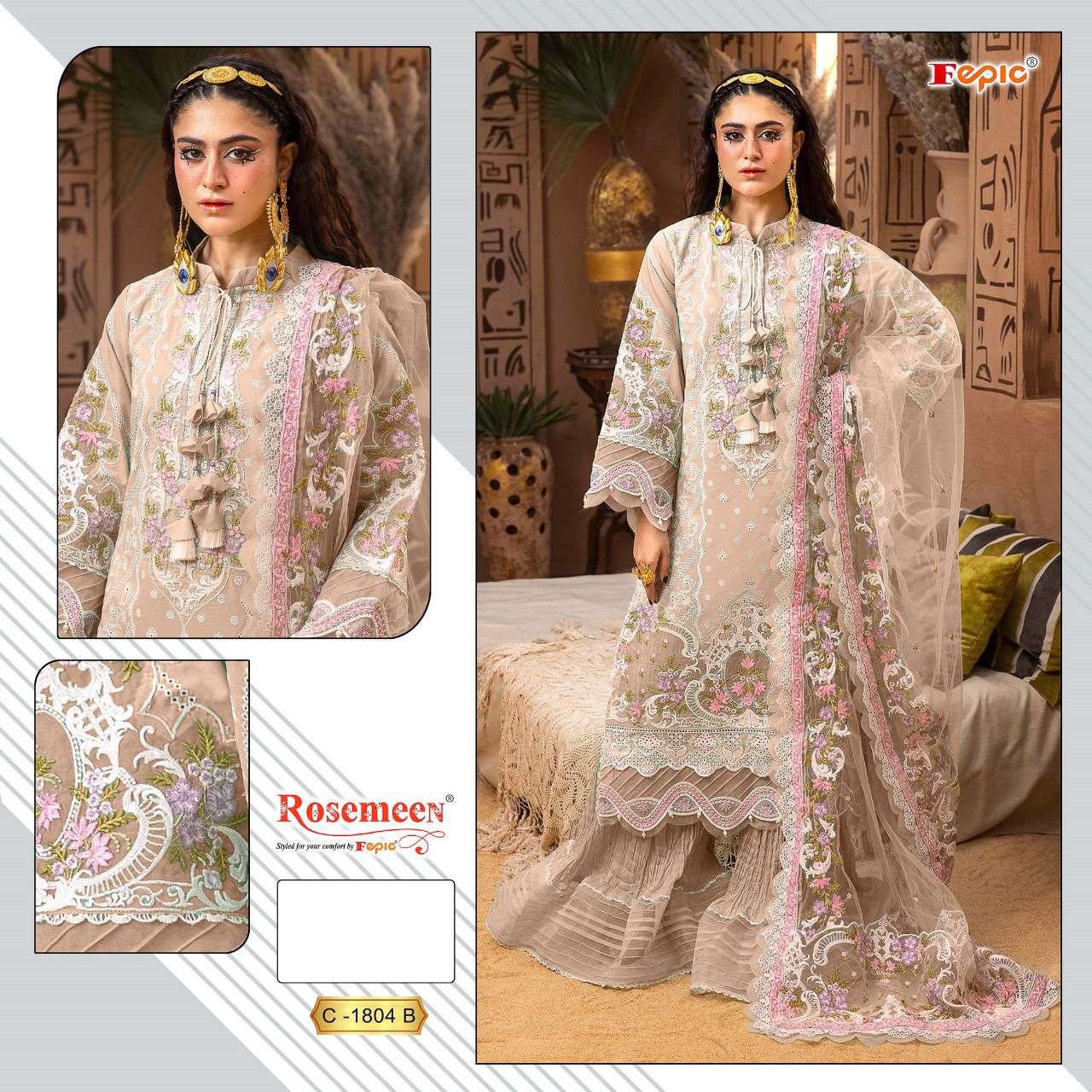 FEPIC ROSEMEEN C-1804 PURE HEAVY COTTON EMBROIDERY PAKISTANI DRESS-00201