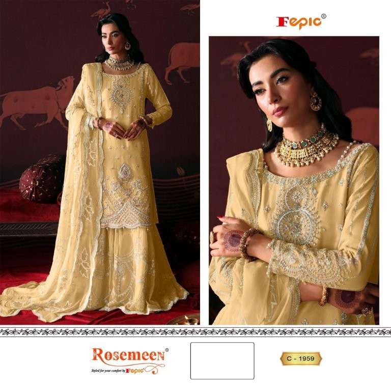 FEPIC ROSEMEEN C-1959 PURE HEAVY ORGANZA EMBROIDERY PAKISTANI DRESS-00201