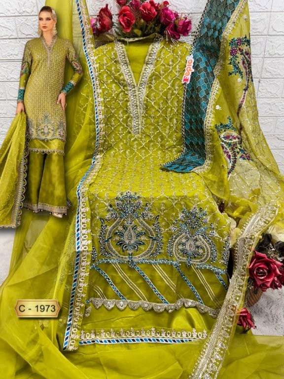 FEPIC ROSEMEEN C-1973 PURE HEAVY ORGANZA EMBROIDERY PAKISTANI DRESSES-00201