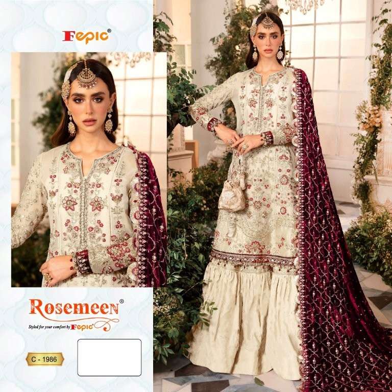 FEPIC ROSEMEEN C-1986 PURE HEAVY ORGANZA EMBROIDERY PAKISTANI DRESS-00201
