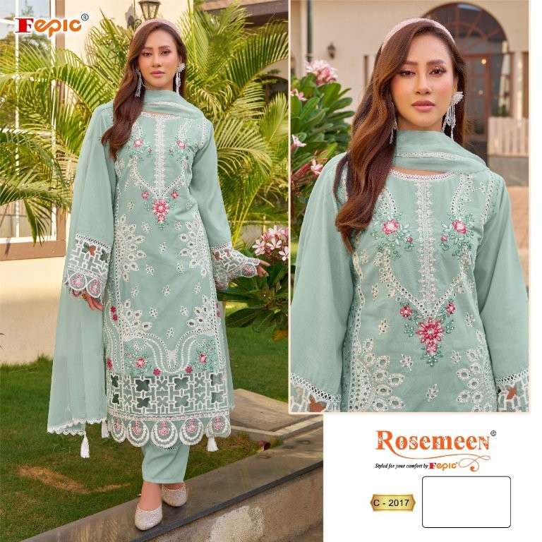 FEPIC ROSEMEEN C-2017 PURE CAMBRIC HEAVY EMBROIDERY PAKISTANI DRESSES-00201