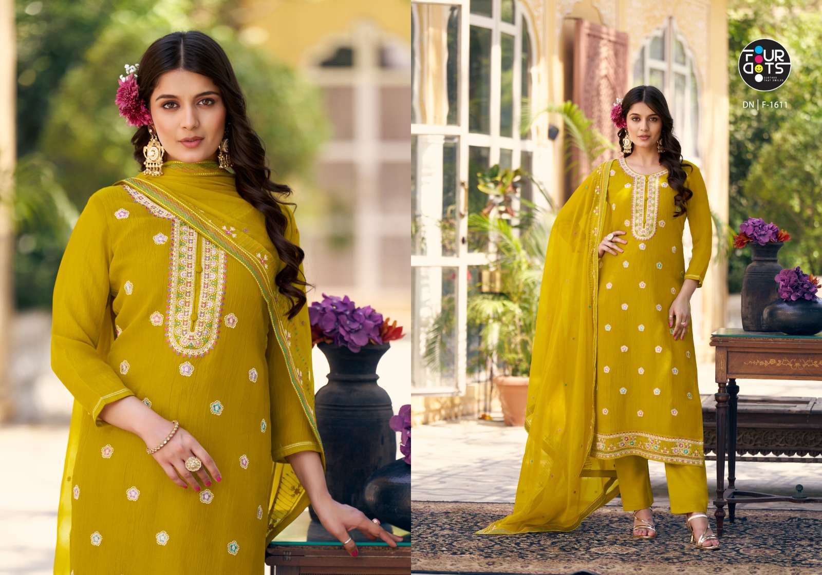FOUR DOTS IBADAT 1611 TO 1614 SERIES PURE SILK EMBROIDERY DRESSES-00028