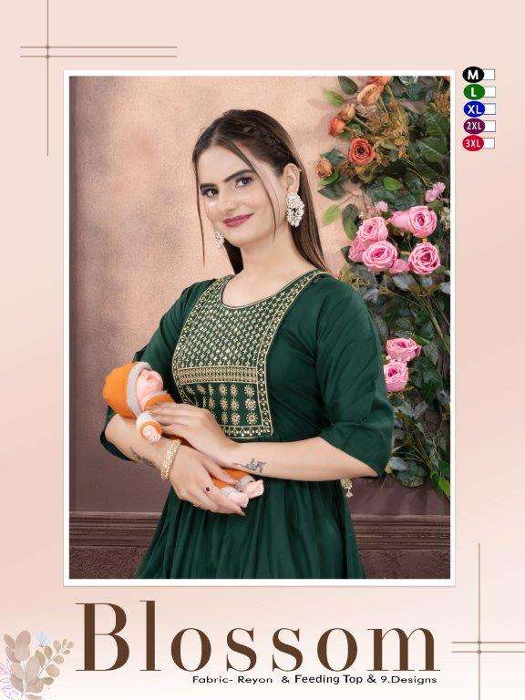 FT BLOSSOM VOL-01 BY ASLIWHOLESALE  001 TO 009 SERIES DESIGNER PURE RAYON KURTIS-00093
