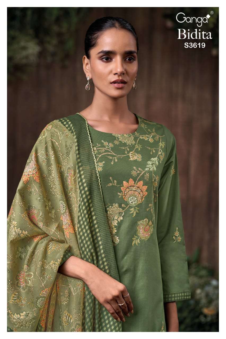 GANGA FASHION BIDITA S3619-A TO S3619-D SERIES PURE COTTON PRINTED EMBROIDERY DRESSES-00252