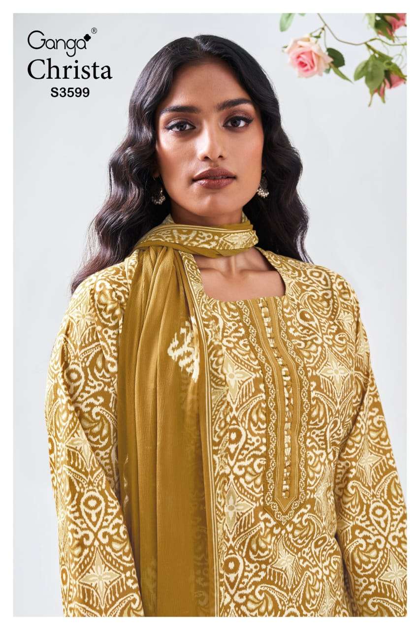 GANGA FASHION CHRISTA  S3599-A TO S3599-D SERIES PURE COTTON PRINTED EMBROIDERY DRESSES-00252