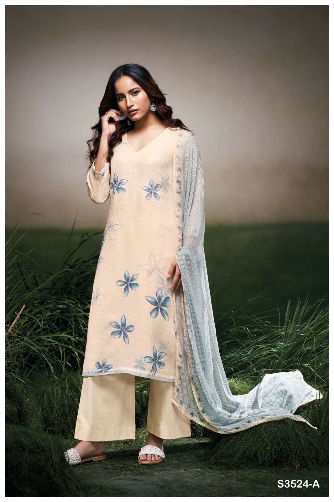 GANGA FASHION GRACELYN S3525-A TO S3524-D SERIES PURE LINENE PRINTED DRESSES-00252