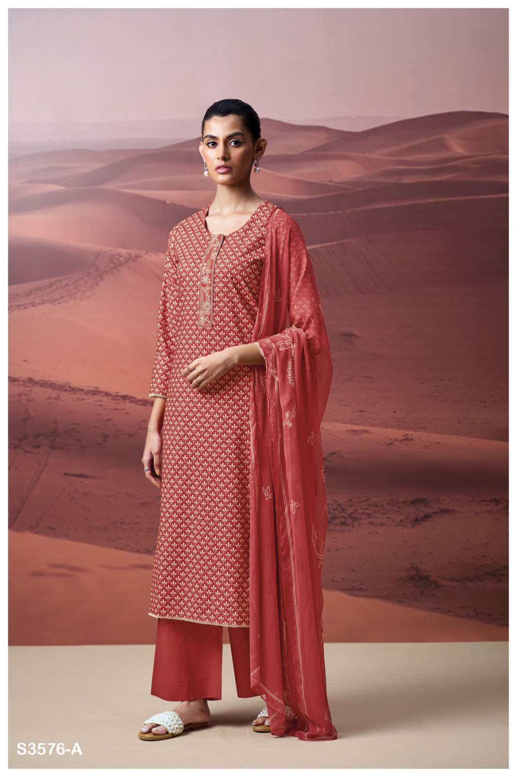 GANGA FASHION KAIRAVI S3576-A TO S3576-D SERIES PURE COTTON PRINTED EMBROIDERY DRESSES-00252