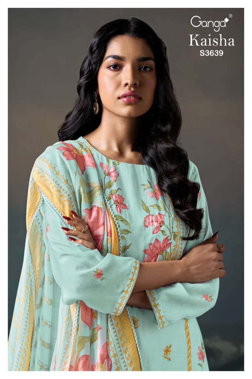 GANGA FASHION KAISHA S3639-A TO S3639-D SERIES PURE SILK PRINTED EMBROIDERY DRESSES-00252