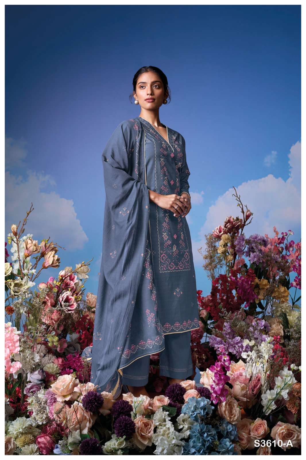 GANGA FASHION LILY S3610-A TO S3610-D SERIES PURE COTTON PRINTED DRESSES-00252