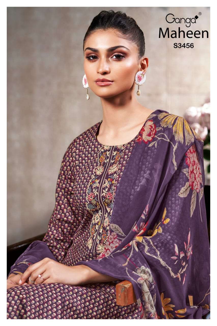 GANGA FASHION MAHEEN S3456 -A TO S3456-D SERIES COTTON PRINTED EMBROIDERY DRESSES-00252