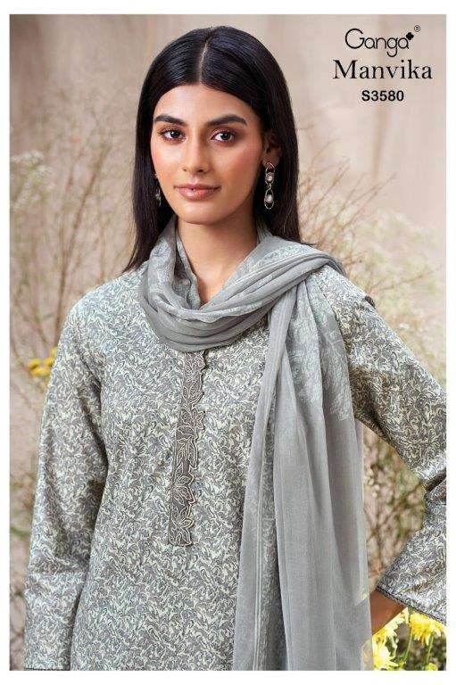 GANGA FASHION MANVIKA S3580-A TO S3580-D SERIES PURE COTTON EMBROIDERY PRINTED DRESSES-00252