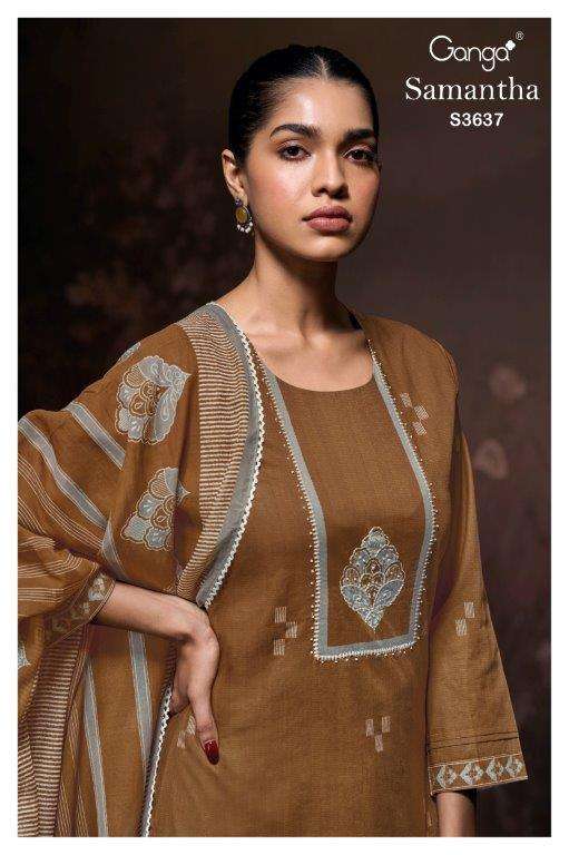 GANGA FASHION SAMANTHA S3637-A TO S3637-D SERIES PURE COTTON PRINTED EMBROIDERY DRESSES-00252