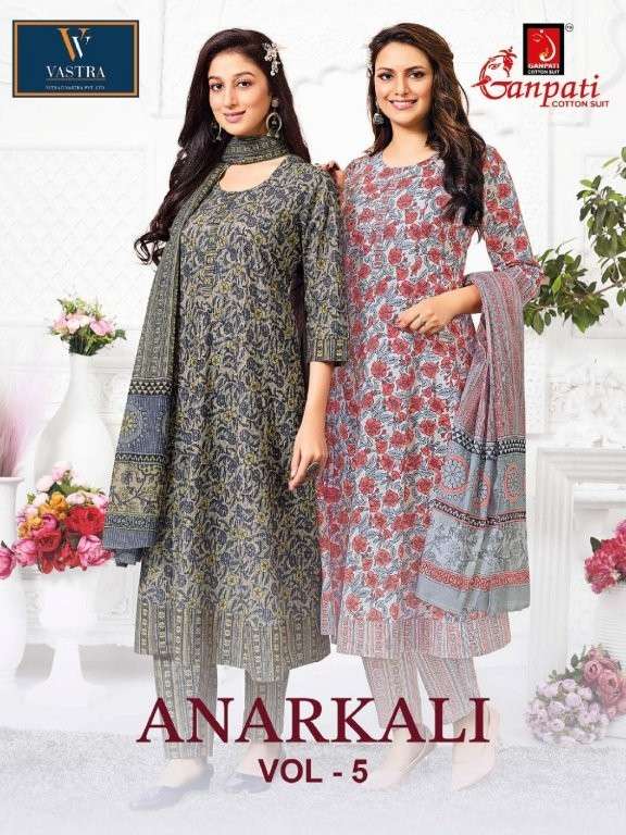 GANPATI ANARKALII VOL-5 5001 TO 5012 SERIES PURE COTTON PRINTED DRESSES-00015