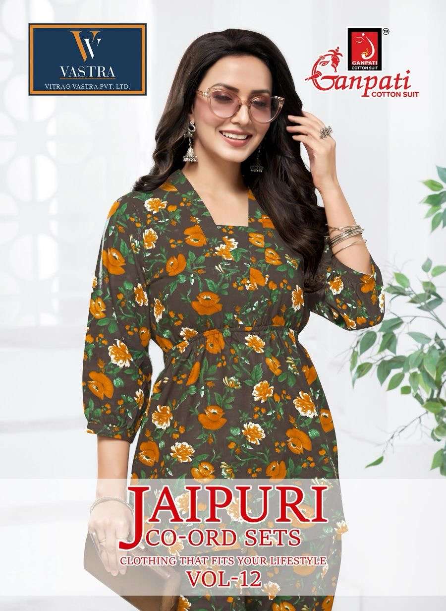 GANPATI COTTON SUIT JAIPURI VOL-12 PURE COTTON PRINTED CO-ORD SET-00015