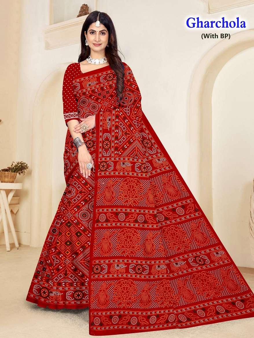 GHARCHOLA BY ASLIWHOLESALE DESIGNER PURE COTTON PRINTED SAREES-00015