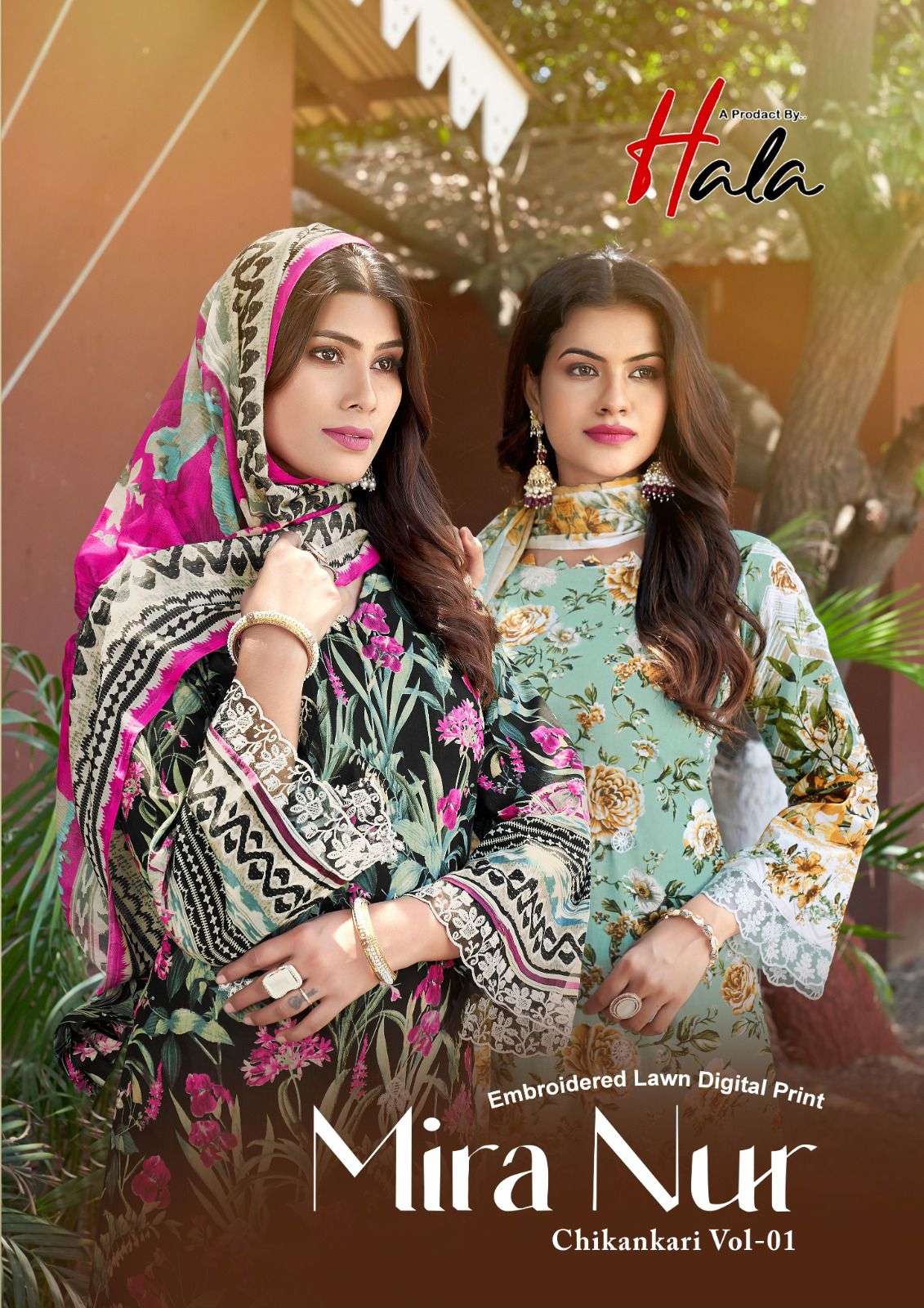 HALA MIRA NUR VOL-1 HEAVY EMBROIDERY COTTON PRINTED PAKISTANI DRESSES-00011
