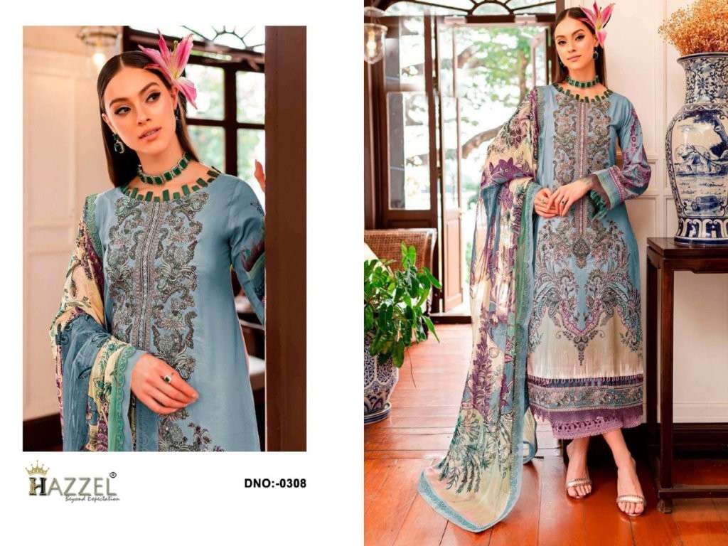 HAZZEL 308 COLOUR PURE HEAVY COTTON PRINTED PAKISTANI DRESS-00011