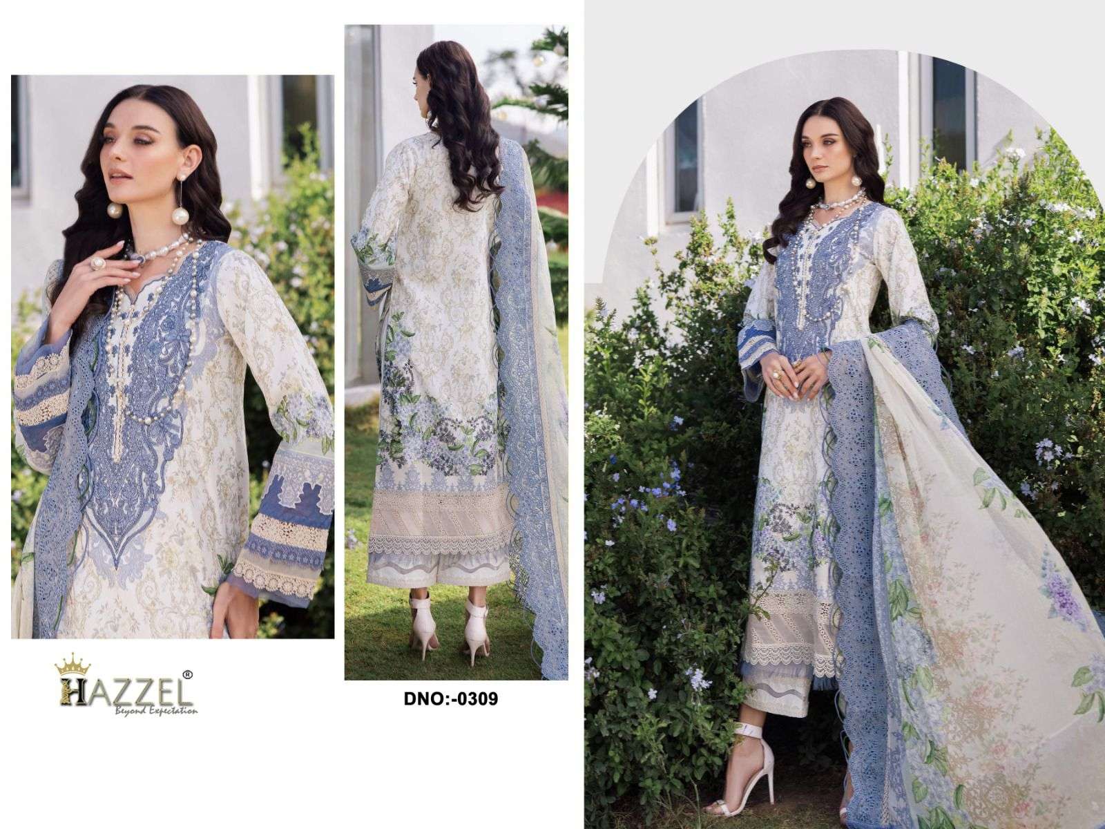 HAZZEL 309 HEAVY EMBROIDERY COTTON PRINTED PAKISTANI DRESS-00071