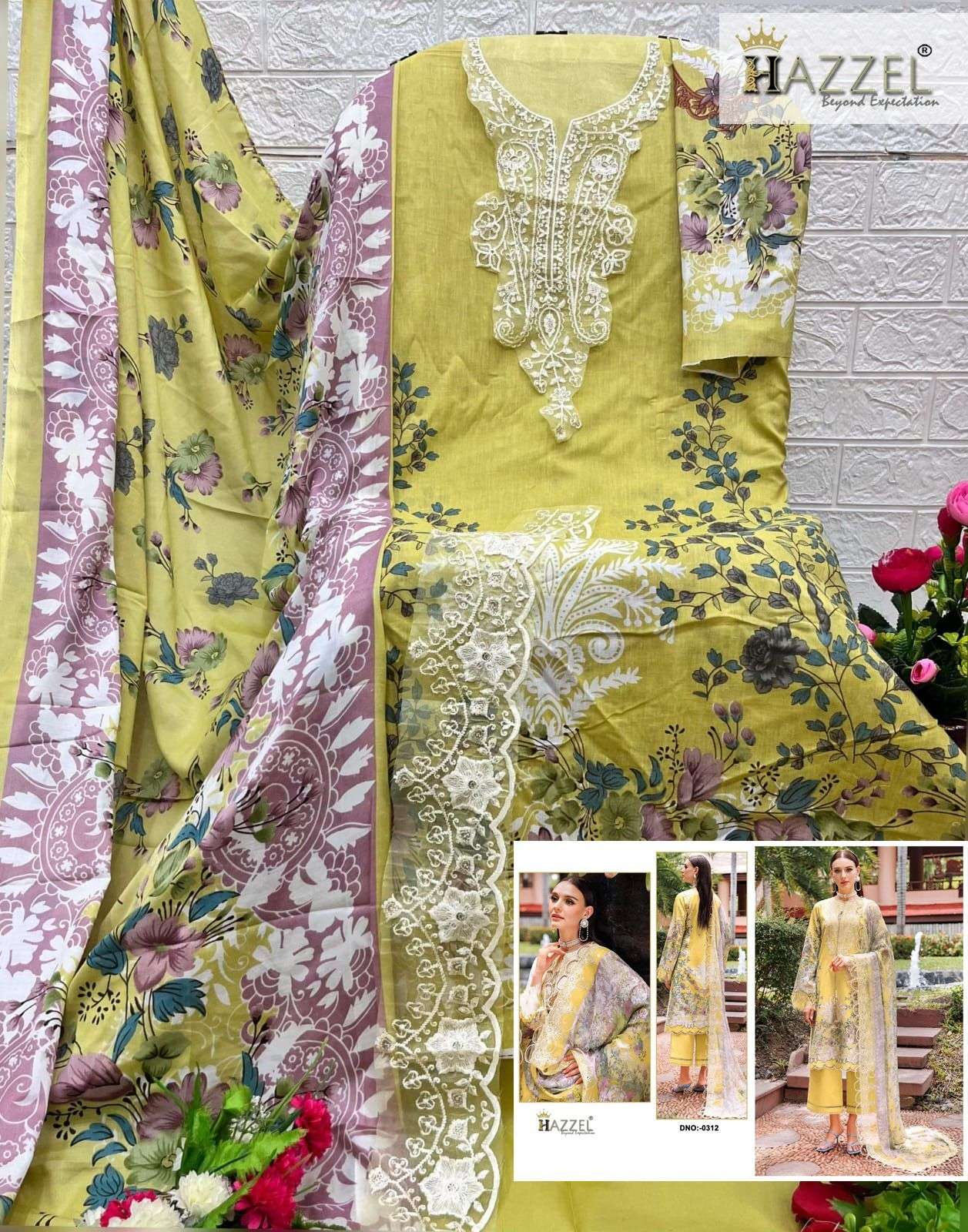 HAZZEL 312 HEAVY EMBROIDERY COTTON PRINTED PAKISTANI DRESS-00071