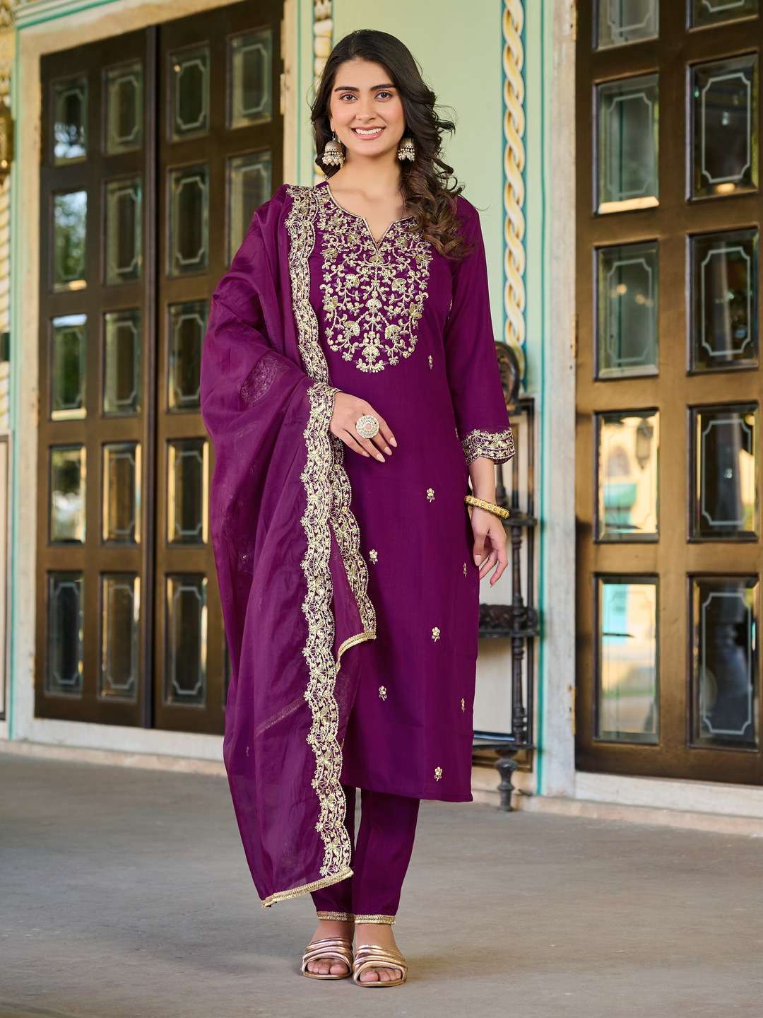 HELI VOL-1 BY ASLIWHOLESALE DESIGNER PURE ROMAN SILK EMBROIDERY DRESS-00014