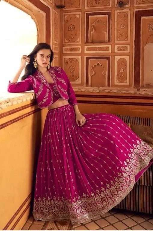 HELI VOL-2 BY ASLIWHOLESALE DESIGNER PURE CHINON  SILK EMBROIDERY GOWN AND LEHENGA-00014