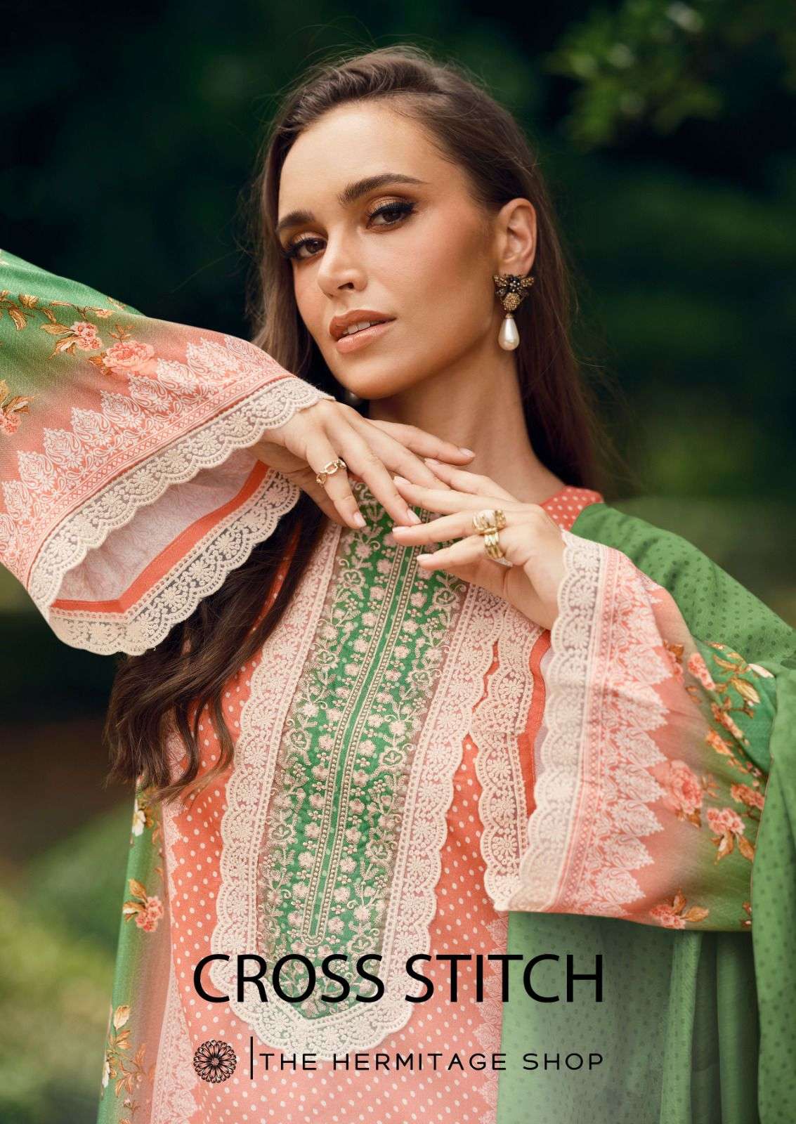 HERMITAGE CLOTHING CROSS STITCH PURE LAWN COTTON EMBROIDERY PAKISTANI DRESSES-00011