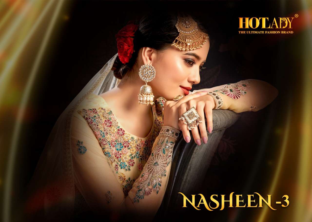 HOTLADY NASHEEN VOL-3 PURE HEAVY EMBROIDERY NET LEHENGAS-00028