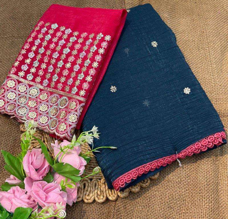 JALSA BY ASLIWHOLESALE DESIGNER PURE CRUNCHY SILK EMBROIDERY SAREES-00256