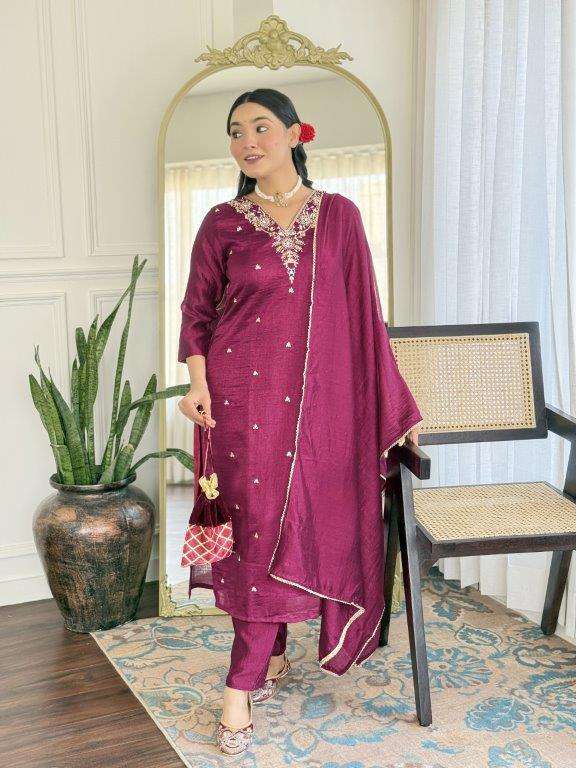 JASMIN BY ASLIWHOLESALE DESIGNER PURE VICHITRA SILK EMBROIDERY DRESSES-00264