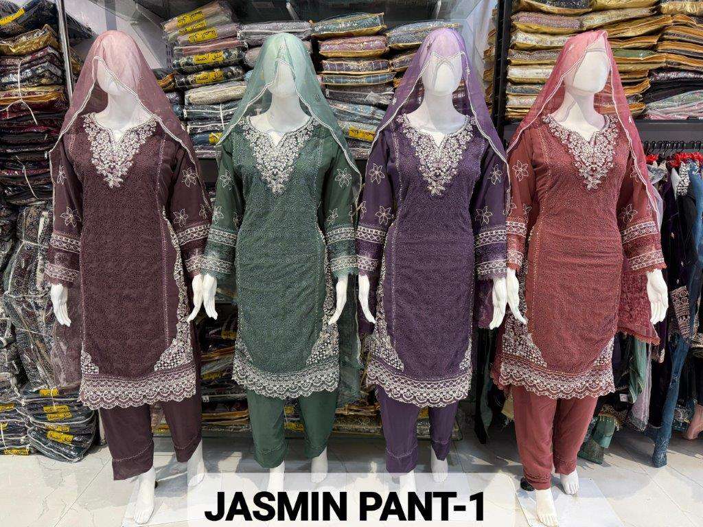 JASMIN PANT 1 BY ASLIWHOLESALE DESIGNER PURE GEORGETTE EMBROIDERY DRESSES-00203