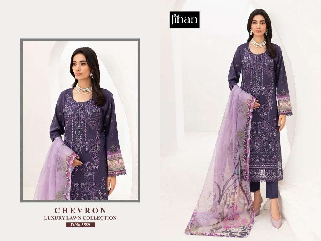 JIHAN 3559 COLOUR HEAVY EMBROIDERY LAWN PAKISTANI DRESSES-00071