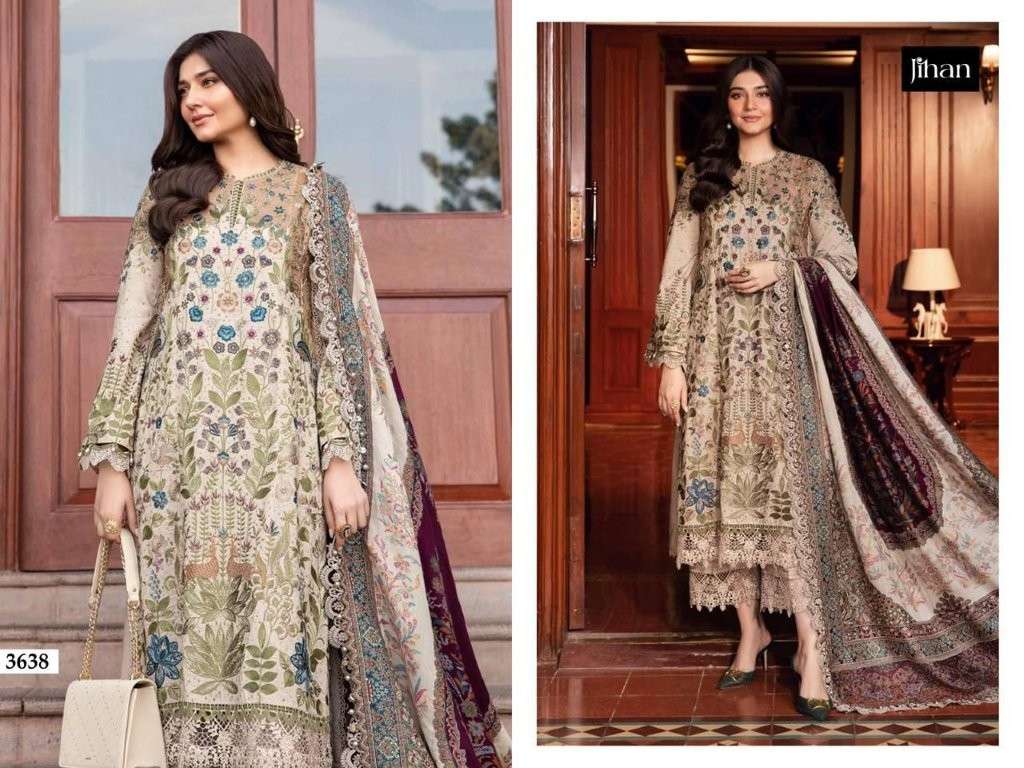 JIHAN 3638 SERIES PURE HEAVY RAYON COTTON EMBROIDERY PAKISTANI DRESS-00062